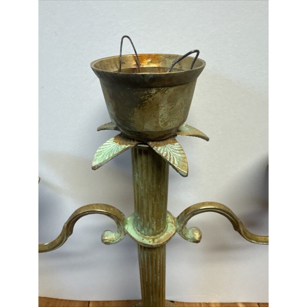 VTG 3 Arm Brass Candelabra Candle Holder Scroll Ribbed Large 15 3/4 high 13 Inch - Picture 4 of 6